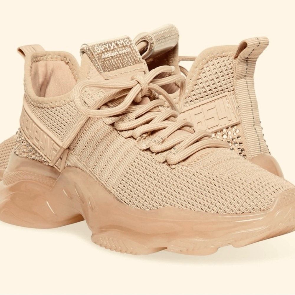 Steve Madden Maxima SM-NY90 Rhinestone Beige Bling Knit Sneakers - Size 8.5
